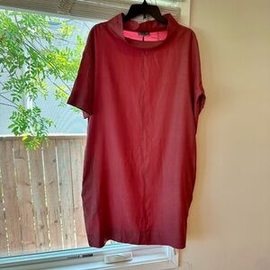 Elegant Mauve/rose Short Sleeve Collar Dress with pockets